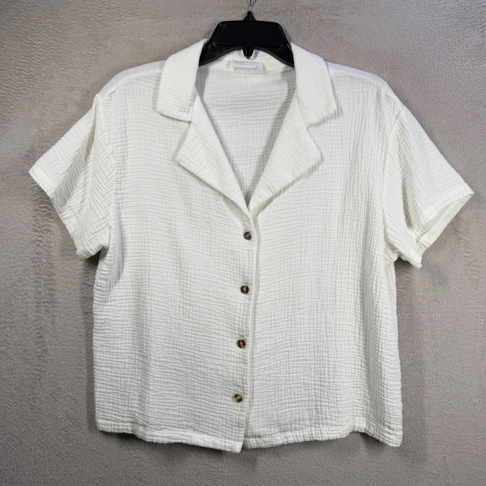 Altar'd State Intimates Button Down Women S White Gauze Cotton HA48775-24 Shirt